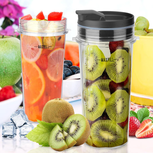 Ninja Fit Blender Cups Replacement 16 oz Cups Kit with Sip & Straw Lids and To Go Lids QB3001SS BL660 BL770 BL740 BL810