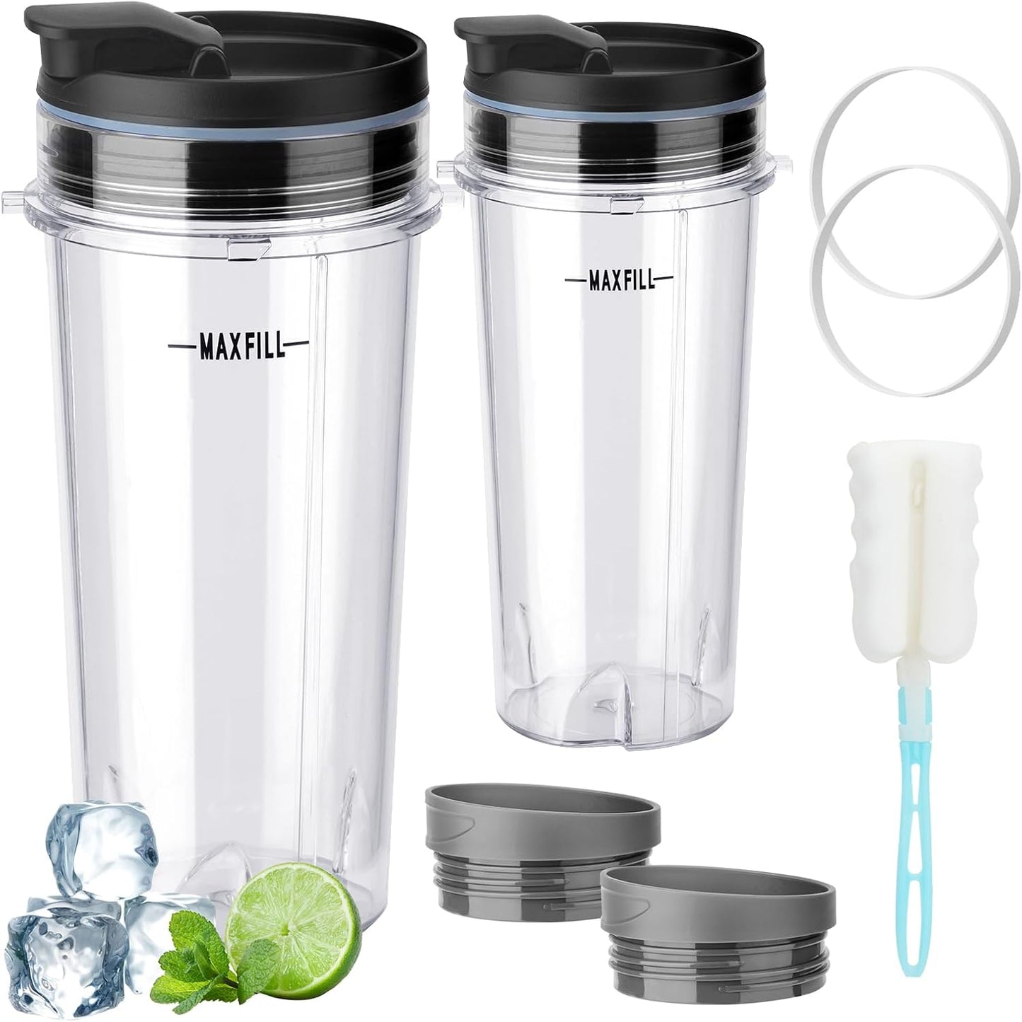 Ninja Fit Blender Cups Replacement 16 oz Cups Kit with Sip & Straw Lids and To Go Lids QB3001SS BL660 BL770 BL740 BL810