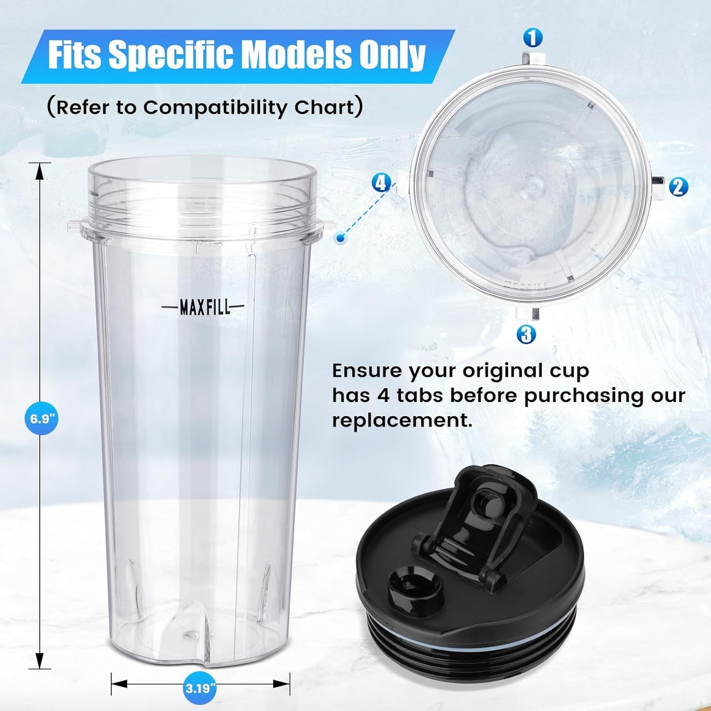 Ninja Fit Blender Cups Replacement 16 oz Cups Kit with Sip & Straw Lids and To Go Lids QB3001SS BL660 BL770 BL740 BL810